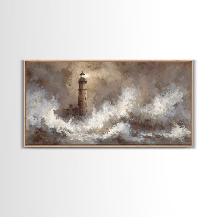 Lighthouse with Crashing Waves Canvas Print, Traditional Art, Art Commissions, Living Room Decor, Classic, Pokemon Poster, TRA-2x1-89