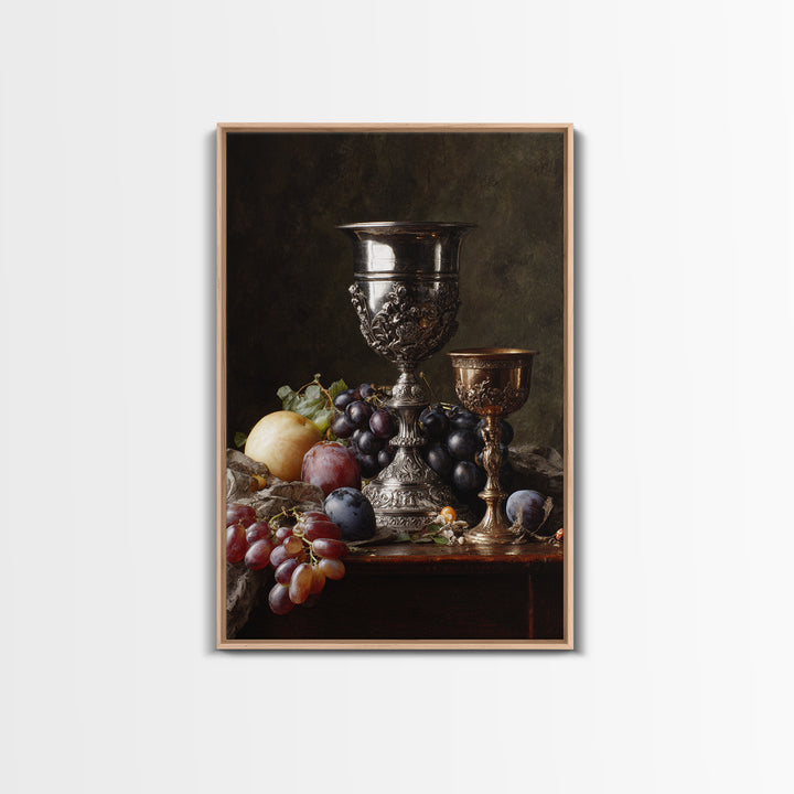 Dutch Fruit and Silver Goblet Still Life Framed Canvas Print, Traditional Art, Living Room Decor, Oil Painting, Classic, TRA-2x3-12