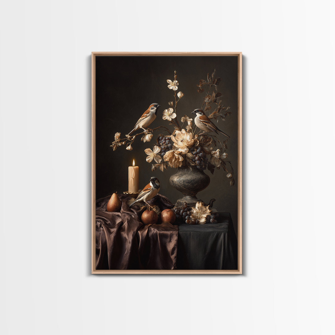 Bird Study on a Flowering Branch Framed Canvas Print, Traditional Art, Home Decor, Living Room Decor, Fine Art, Classic, TRA-2x3-18