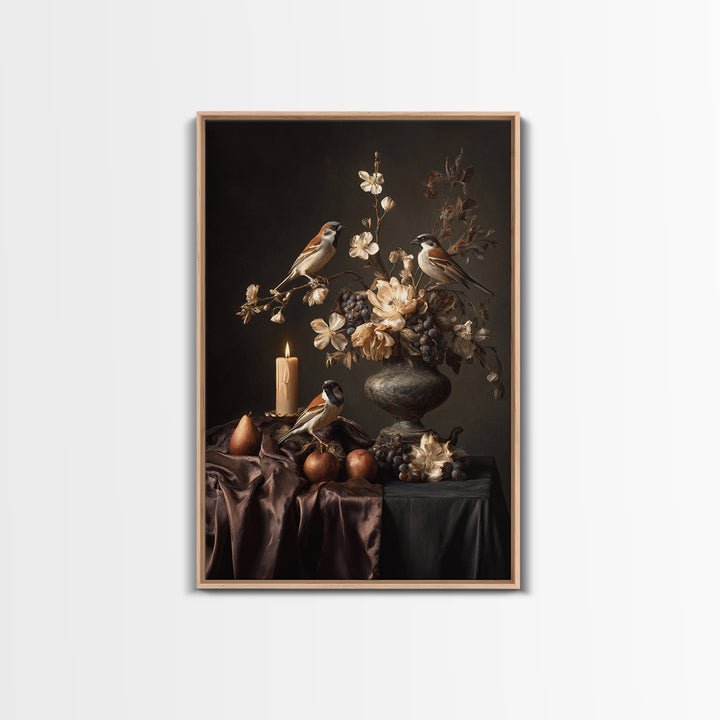 Bird Study on a Flowering Branch Framed Canvas Print, Traditional Art, Home Decor, Living Room Decor, Fine Art, Classic, TRA-2x3-18