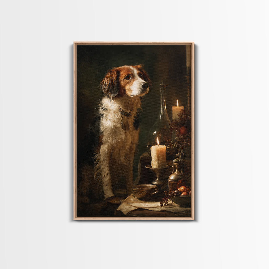 Hunting Dog Portrait Framed Canvas Print, Traditional Art, Digital Print, Living Room Decor, Oil Painting, Classic, Indian Art, TRA-2x3-20