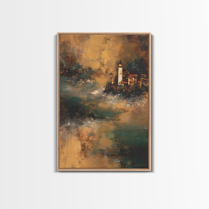 Lighthouse with Crashing Waves Canvas Print, Traditional Art, Canvas, Living Room Decor, Watercolor Art, Classic, Furry Art, TRA-2x3-29