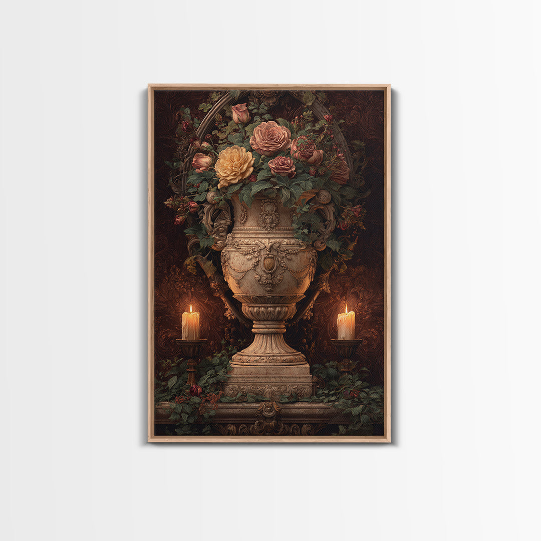 Garden Urn with Roses and Ivy Canvas Print, Traditional Art, Statement Artwork, Living Room Decor, Fine Art, Classic, TRA-2x3-32
