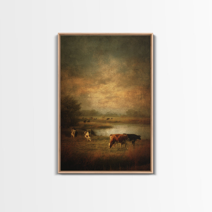 Pastoral Countryside with Cows in Field Canvas Print, Traditional Art, Art Commission, Living Room Decor, Fine Art, Classic, TRA-2x3-39