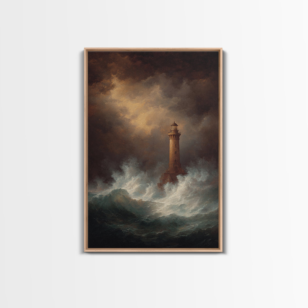 Lighthouse with Crashing Waves Canvas Print, Traditional Art, Canvas, Living Room Decor, Watercolor Art, Classic, Furry Art, TRA-2x3-5