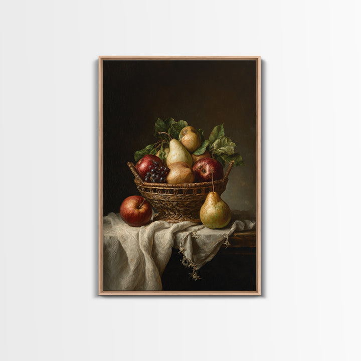 Basket of Apples and Pears on Linen Canvas Print, Traditional Art, Art, Living Room Decor, Fine Art, Classic, Printable Art, TRA-2x3-50