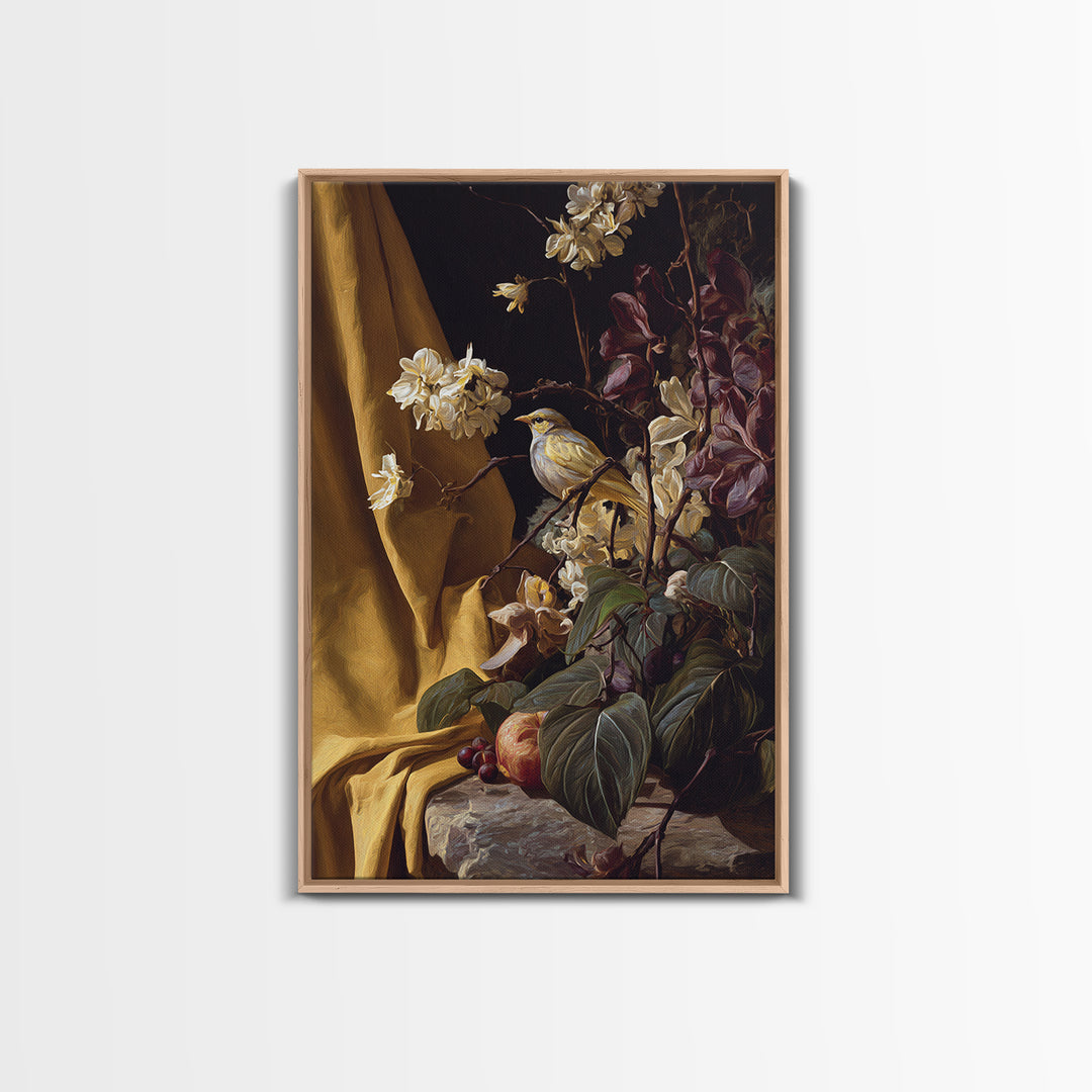 Bird Study on a Flowering Branch Canvas Print, Traditional Art, Art Print, Living Room Decor, Fine Art, Classic, Custom Art, TRA-2x3-66