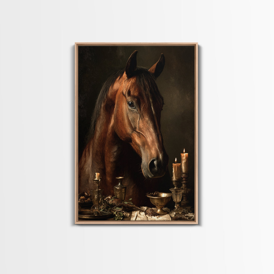 Realistic Horse Portrait Framed Canvas Print, Traditional Art, Landscape, Living Room Decor, Fine Art, Classic, TRA-2x3-83
