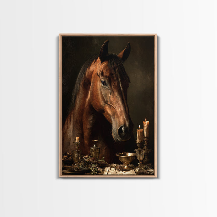 Realistic Horse Portrait Framed Canvas Print, Traditional Art, Landscape, Living Room Decor, Fine Art, Classic, TRA-2x3-83