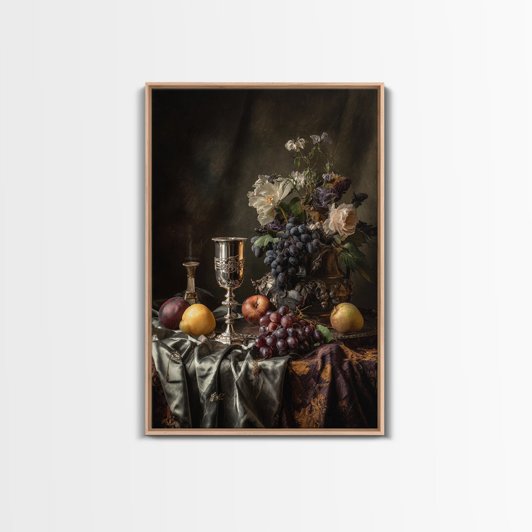 Dutch Fruit and Silver Goblet Still Life Framed Canvas Print, Traditional Art, Modern Decor, Living Room Decor, Classic, TRA-2x3-84