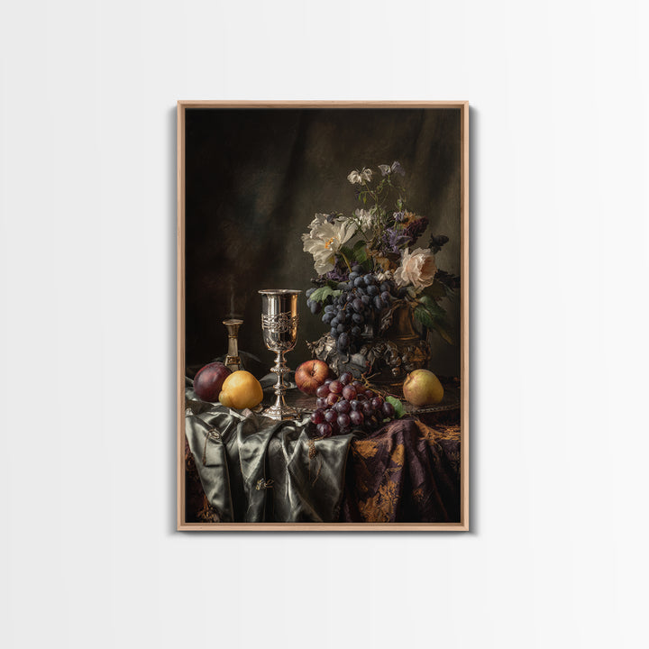 Dutch Fruit and Silver Goblet Still Life Framed Canvas Print, Traditional Art, Modern Decor, Living Room Decor, Classic, TRA-2x3-84