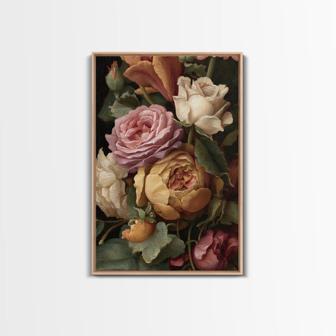 Botanical Watercolor Study of Roses Canvas Print, Traditional Art, Wall Hanging, Living Room Decor, Fine Art, Classic, TRA-2x3-86