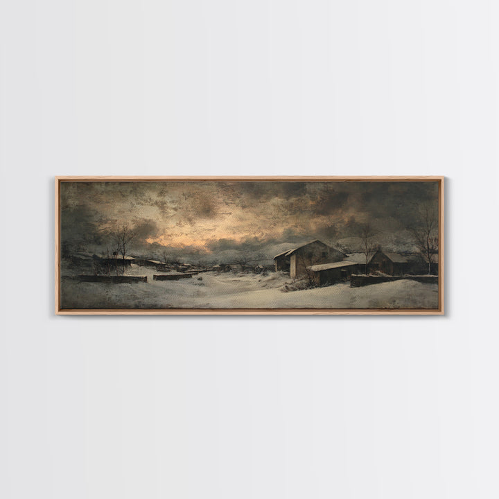 Snowy Village Landscape at Twilight Canvas Print, Traditional Art, Pokemon Poster, Living Room Decor, Watercolor Art, Classic, TRA-3x1-11