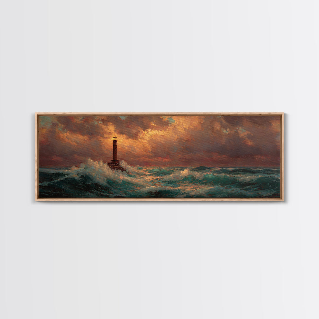 Lighthouse with Crashing Waves Canvas Print, Traditional Art, Art Commissions, Living Room Decor, Classic, Pokemon Poster, TRA-3x1-13