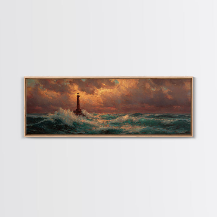 Lighthouse with Crashing Waves Canvas Print, Traditional Art, Art Commissions, Living Room Decor, Classic, Pokemon Poster, TRA-3x1-13