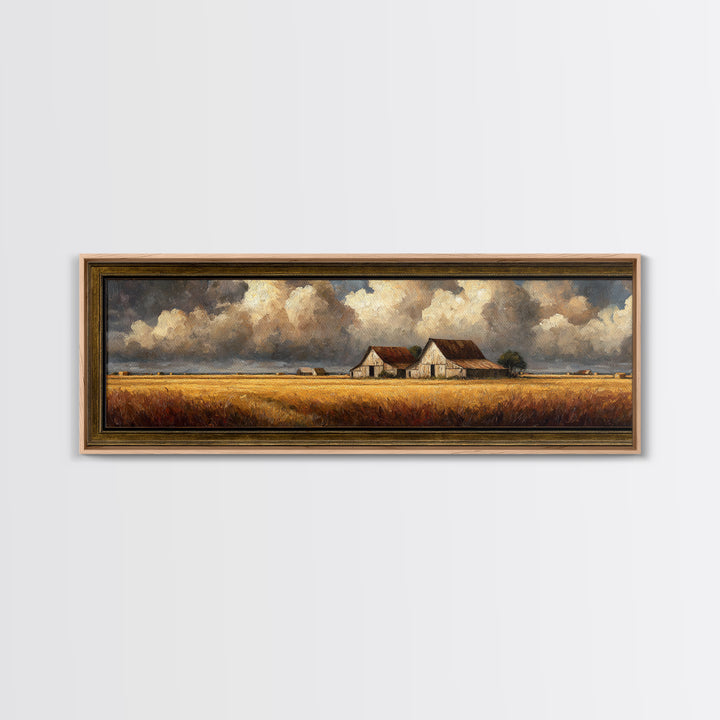 Barn and Farmland Framed Canvas Print, Traditional Art, Gallery Decor, Living Room Decor, Fine Art, Classic, Wall Art, TRA-3x1-15