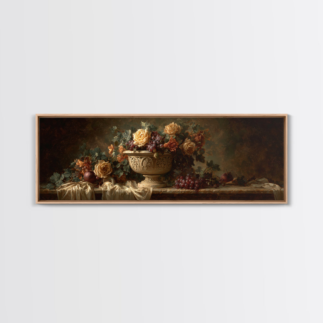 Garden Urn with Roses and Ivy Canvas Print, Traditional Art, Custom Art, Living Room Decor, Fine Art, Classic, Modern Decor, TRA-3x1-16
