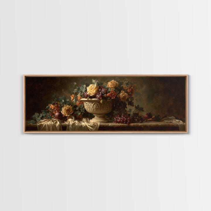 Garden Urn with Roses and Ivy Canvas Print, Traditional Art, Custom Art, Living Room Decor, Fine Art, Classic, Modern Decor, TRA-3x1-16