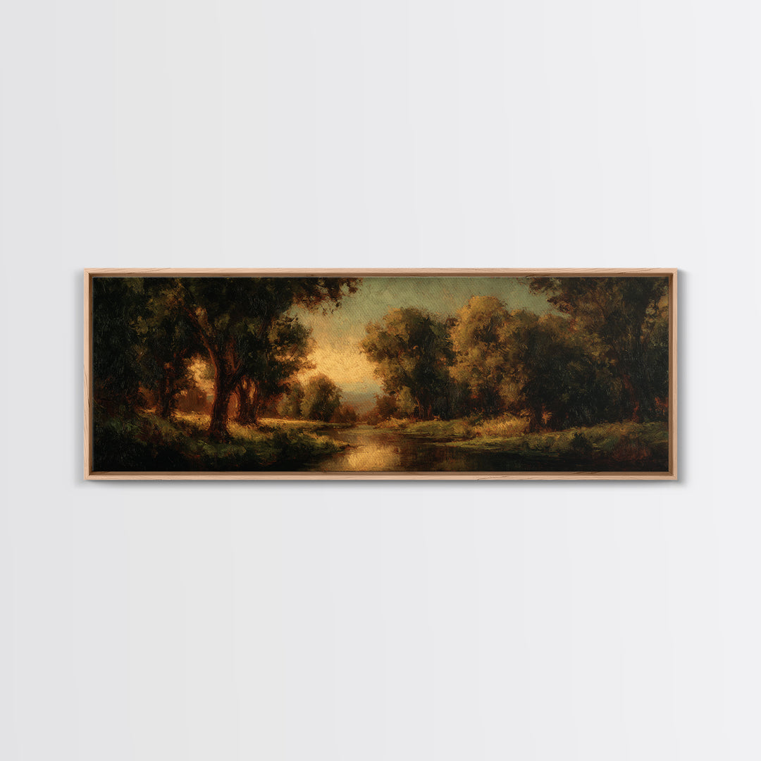 Classic Oil Painted Landscape Framed Canvas Print, Traditional Art, Japanese Decor, Living Room Decor, Fine Art, Classic, TRA-3x1-17