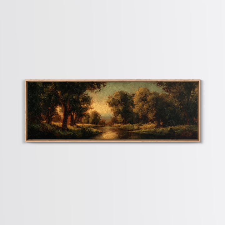 Classic Oil Painted Landscape Framed Canvas Print, Traditional Art, Japanese Decor, Living Room Decor, Fine Art, Classic, TRA-3x1-17