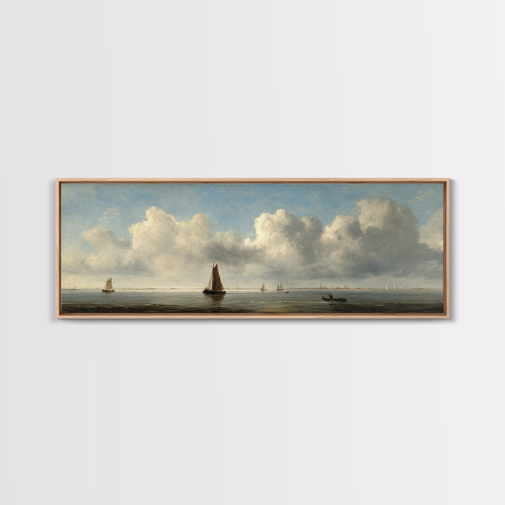 Seascape with Sailboats and Cloudy Sky Canvas Print, Traditional Art, Indian Decor, Living Room Decor, Fine Art, Classic, TRA-3x1-21