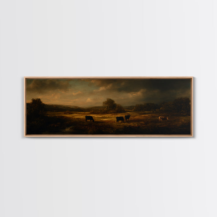 Pastoral Countryside with Cows in Field Framed Canvas Print, Traditional Art, Room Decor, Living Room Decor, Fine Art, Classic, TRA-3x1-23