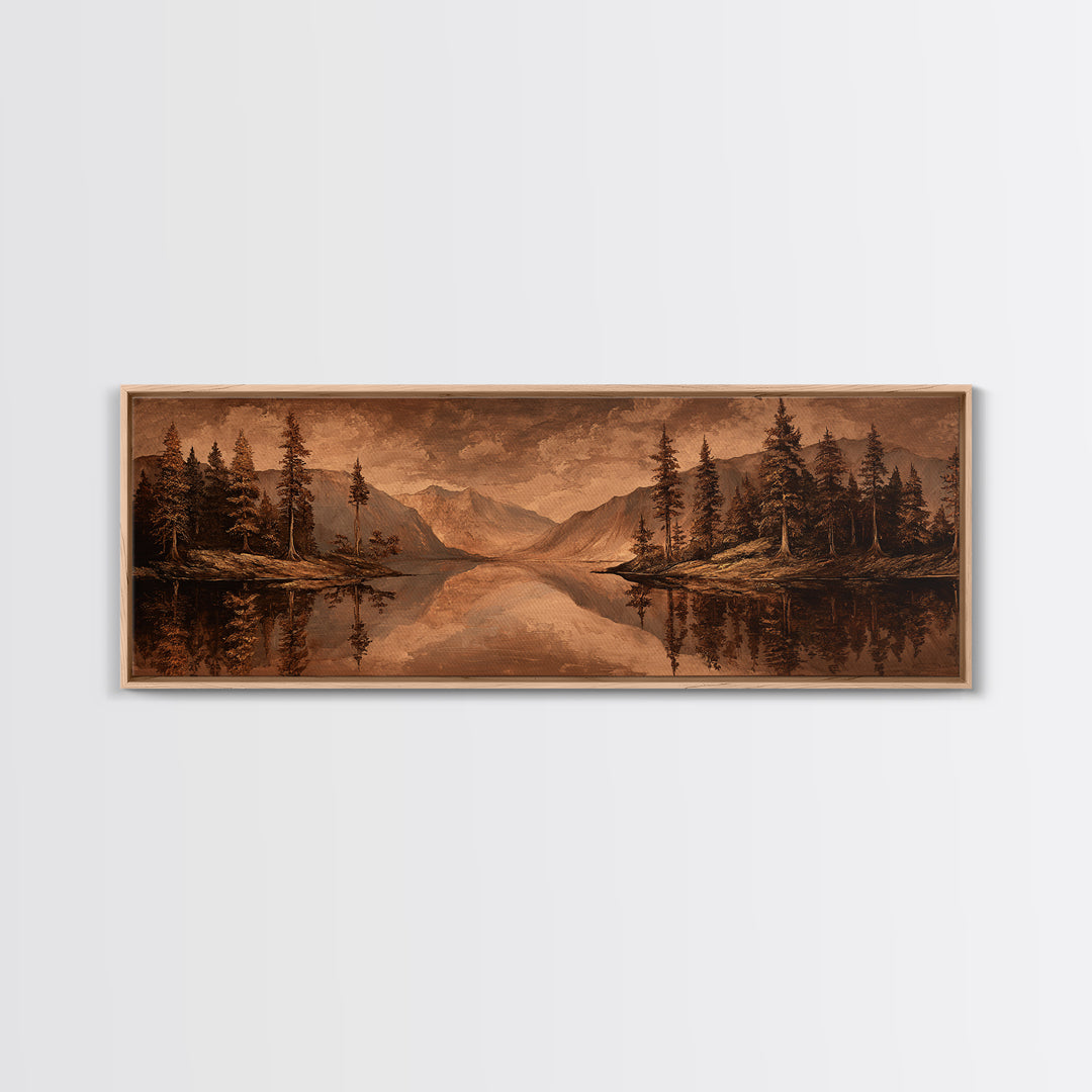 Mountain Lake with Pine Forest Reflection Canvas Print, Traditional Art, Landscape, Living Room Decor, Fine Art, Classic, TRA-3x1-25