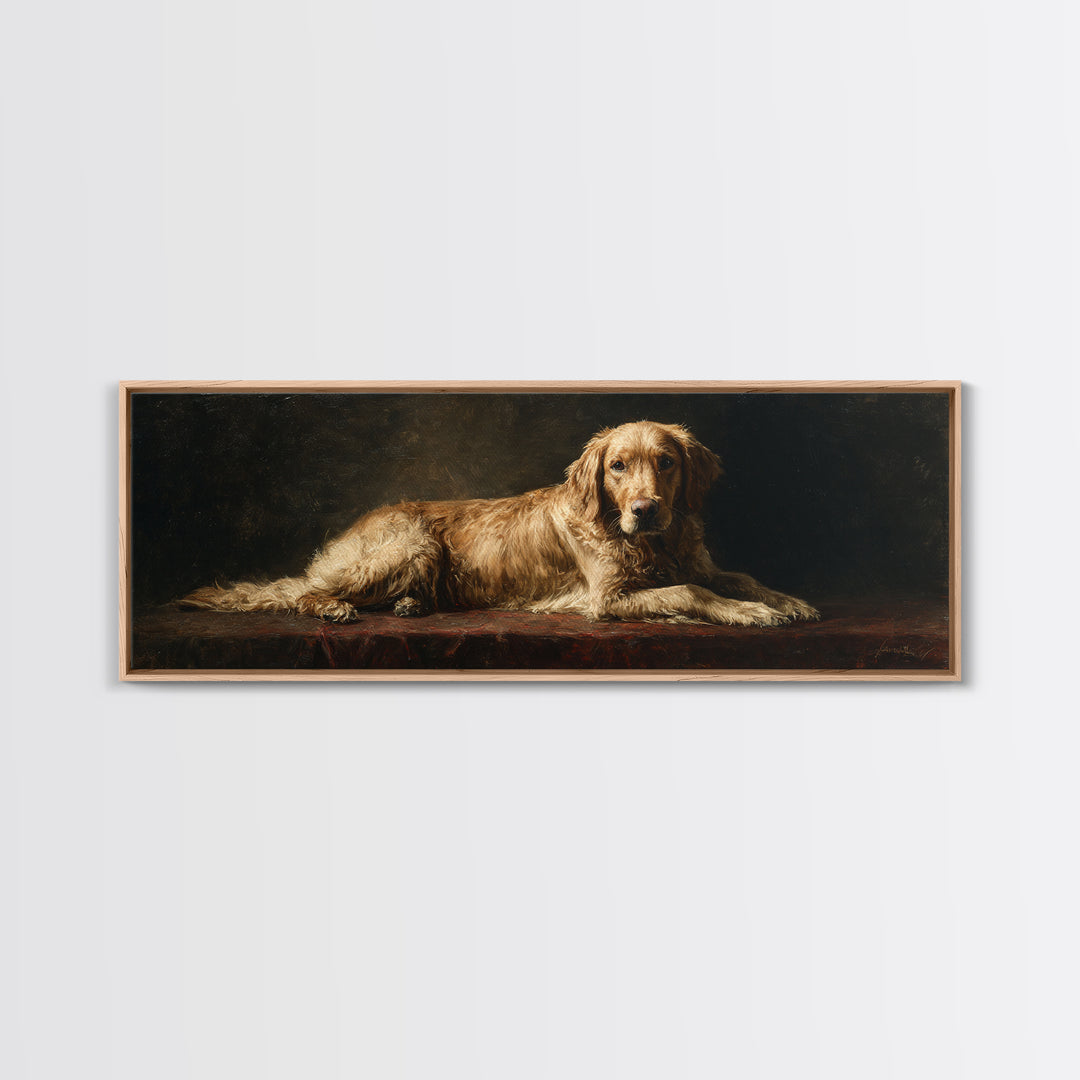 Hunting Dog Portrait Framed Canvas Print, Traditional Art, Dark Art, Living Room Decor, Oil Painting, Classic, Minimalist Decor, TRA-3x1-28