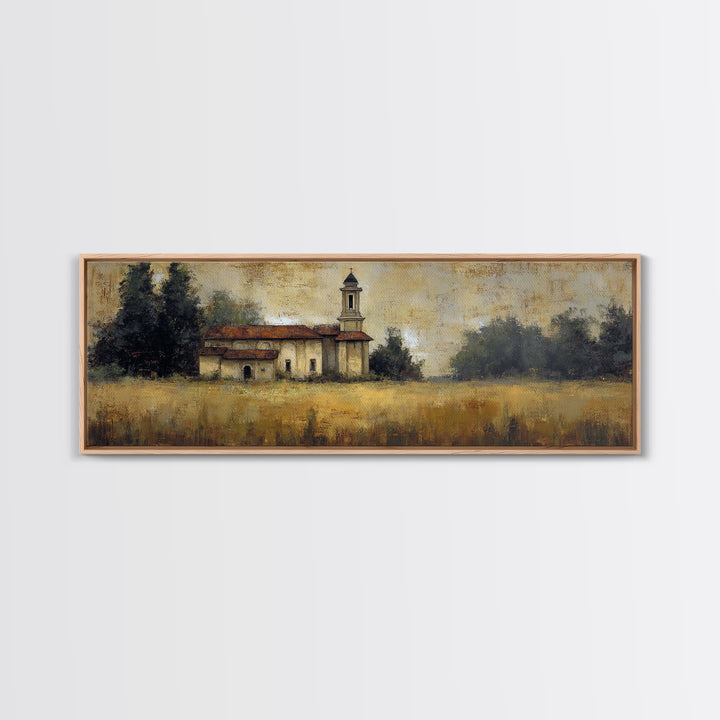 Church Steeple Across Rural Meadow Canvas Print, Traditional Art, Furry Art, Living Room Decor, Classic, Fine Art Print, TRA-3x1-29
