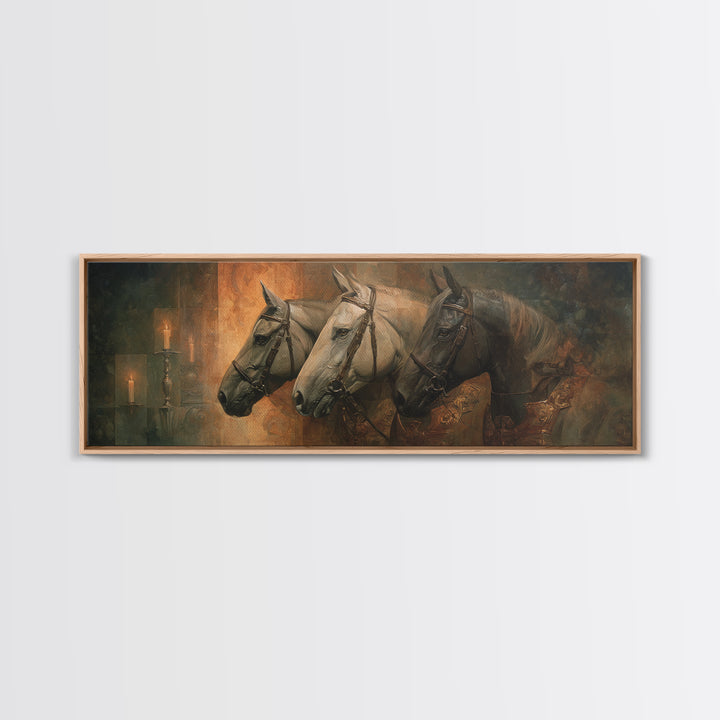 Realistic Horse Portrait Framed Canvas Print, Traditional Art, Wall Hanging, Living Room Decor, Classic, Japanese Decor, TRA-3x1-67