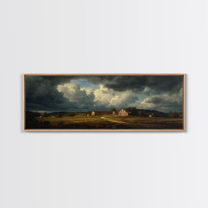 Barn and Farmland Framed Canvas Print, Traditional Art, Boho, Living Room Decor, Classic, Indian Wall Art, Japanese Decor, TRA-3x1-87