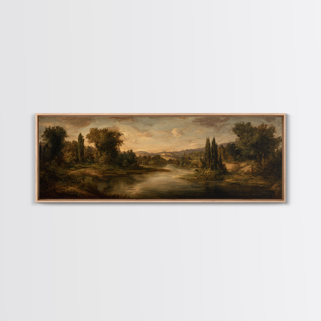 Classic Oil Painted Landscape Framed Canvas Print, Traditional Art, Boho Decor, Living Room Decor, Fine Art, Classic, TRA-3x1-89