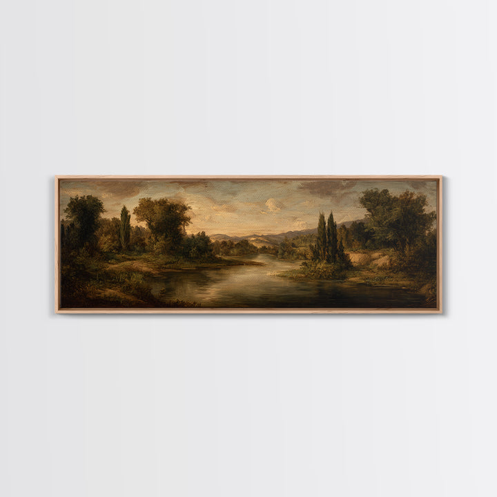 Classic Oil Painted Landscape Framed Canvas Print, Traditional Art, Boho Decor, Living Room Decor, Fine Art, Classic, TRA-3x1-89