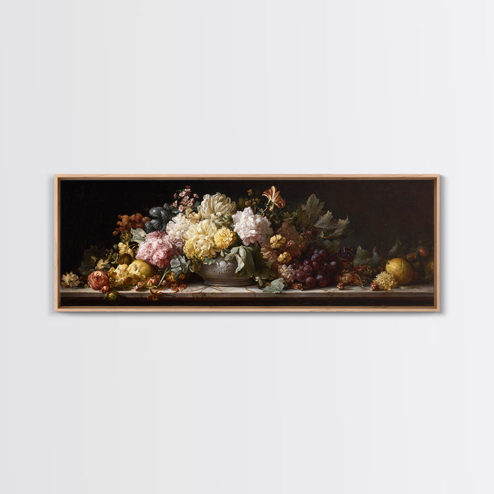 Formal Floral Still Life Framed Canvas Print, Traditional Art, Indian Decor, Living Room Decor, Fine Art, Classic, Luxury Decor, TRA-3x1-90