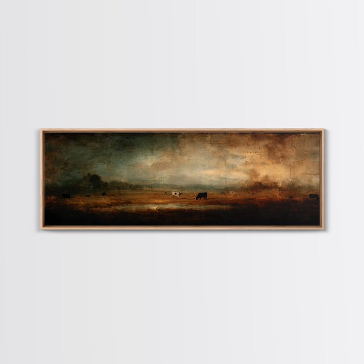 Pastoral Countryside with Cows in Field Canvas Print, Traditional Art, Art Print, Living Room Decor, Oil Painting, Classic, TRA-3x1-95