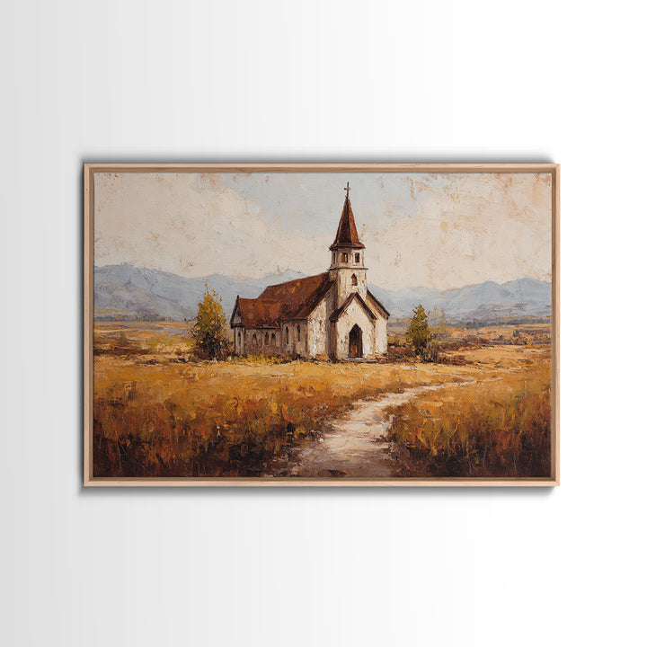 Church Steeple Across Rural Meadow Canvas Print, Traditional Art, Japanese Decor, Living Room Decor, Fine Art, Classic, TRA-3x2-17