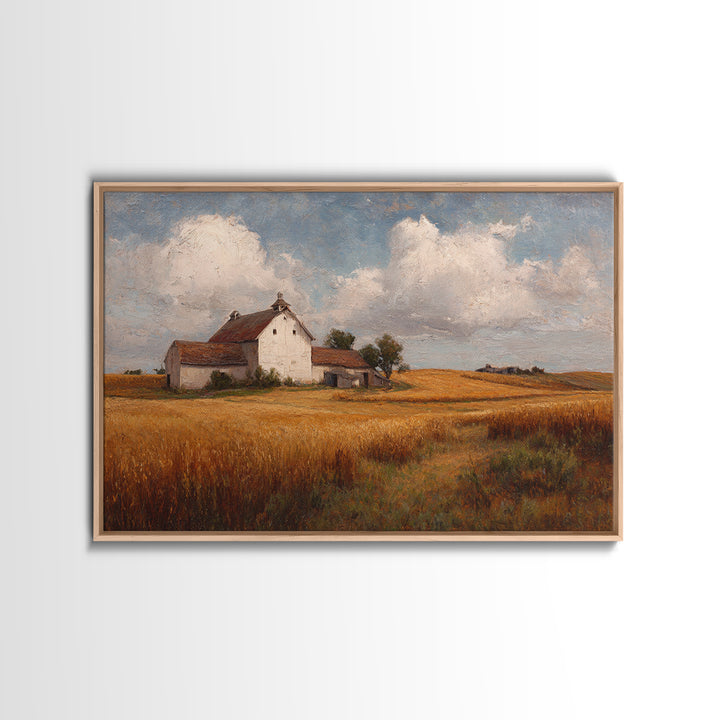 Barn and Farmland Framed Canvas Print, Traditional Art, Gallery Decor, Living Room Decor, Fine Art, Classic, Wall Art, TRA-3x2-27