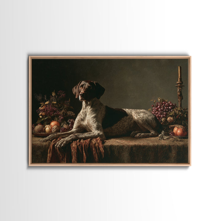 Hunting Dog Portrait Framed Canvas Print, Traditional Art, Dark Art, Living Room Decor, Oil Painting, Classic, Minimalist Decor, TRA-3x2-40
