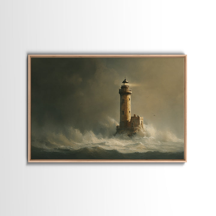 Lighthouse with Crashing Waves Canvas Print, Traditional Art, Neutral Decor, Living Room Decor, Fine Art, Classic, Home Decor, TRA-3x2-49