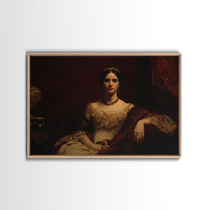 Classical Portrait with Dignified Lighting Framed Canvas Print, Traditional Art, Textured Painting, Living Room Decor, Classic, TRA-3x2-60