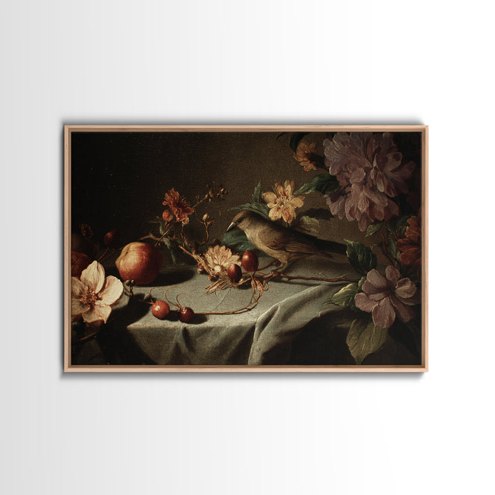 Bird Study on a Flowering Branch Canvas Print, Traditional Art, Japanese Art, Living Room Decor, Watercolor Art, Classic, TRA-3x2-62