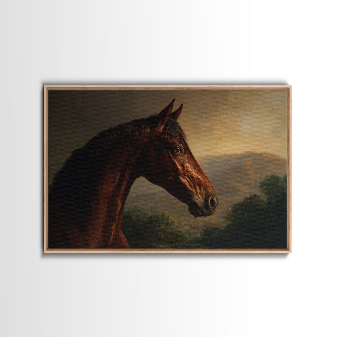 Realistic Horse Portrait Framed Canvas Print, Traditional Art, Wall Hanging, Living Room Decor, Classic, Japanese Decor, TRA-3x2-7