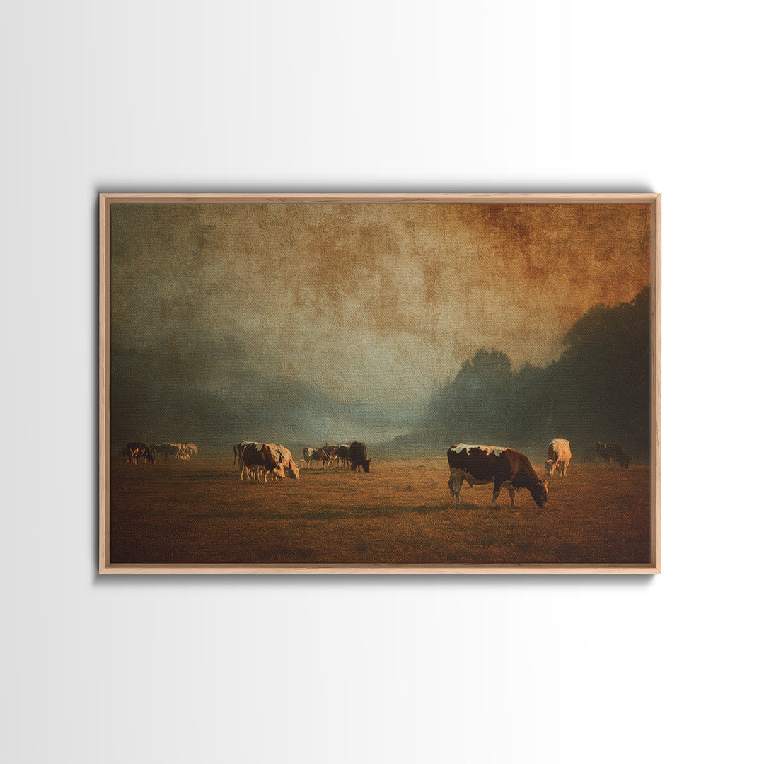 Pastoral Countryside with Cows in Field Canvas Print, Traditional Art, Artwork, Living Room Decor, Fine Art, Classic, TRA-3x2-83
