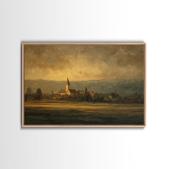 Church Steeple Across Rural Meadow Canvas Print, Traditional Art, Boho Decor, Living Room Decor, Fine Art, Classic, Painting, TRA-3x2-89