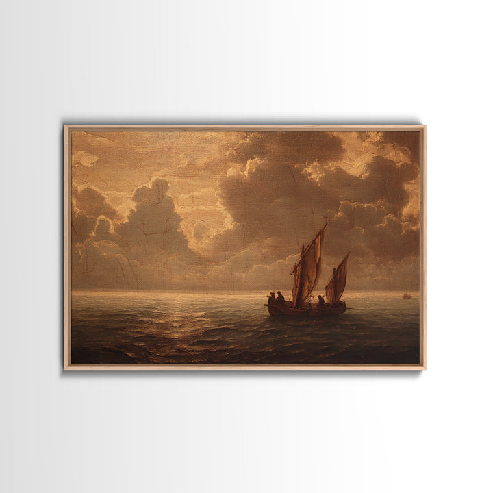 Ship at Sea Framed Canvas Print, Traditional Art, Indian Decor, Living Room Decor, Fine Art, Classic, Luxury Decor, TRA-3x2-90