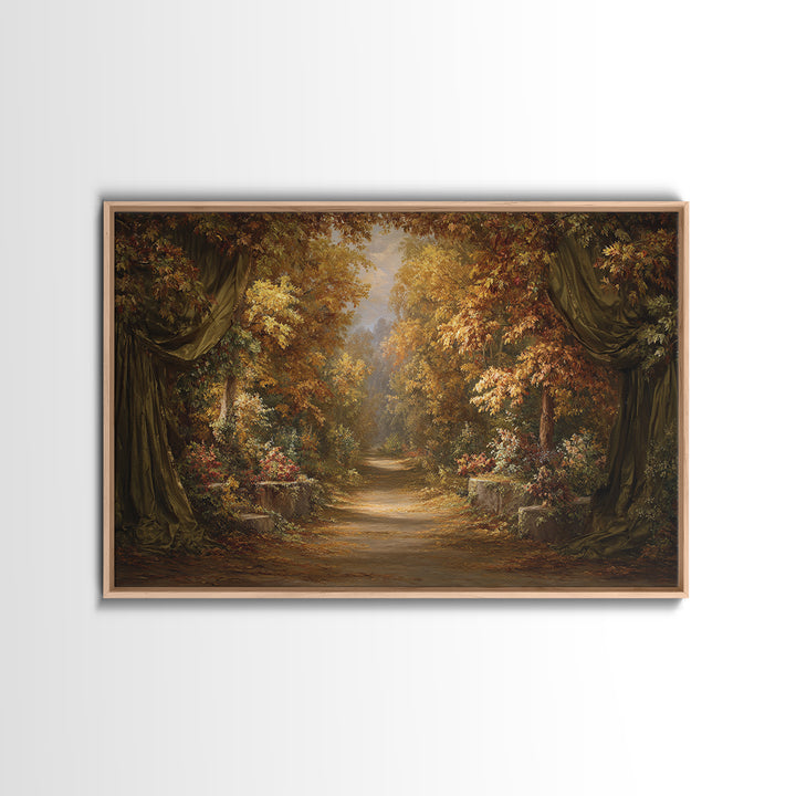 Autumn Forest Road Framed Canvas Print, Traditional Art, Wall Decor, Living Room Decor, Fine Art, Classic, Art Commissions, TRA-3x2-92