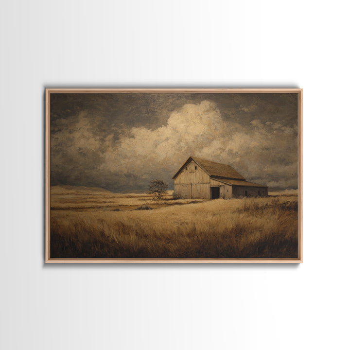 Barn and Farmland Framed Canvas Print, Traditional Art, Boho, Living Room Decor, Classic, Indian Wall Art, Japanese Decor, TRA-3x2-99