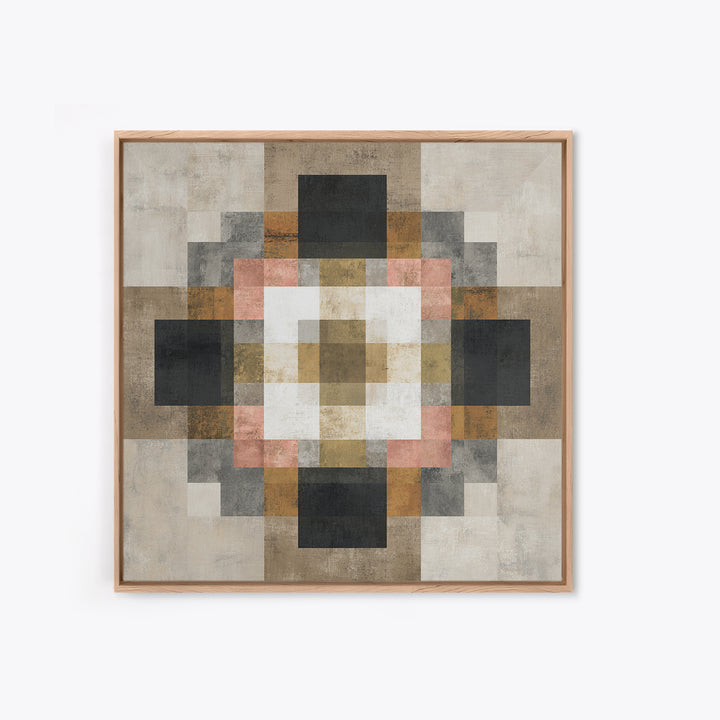 Earth Tone Geometric Pattern by Woven Cloth Framed Canvas Print, Tribal Art, Tribal Design, Living Room Decor, Fine Art, Tribal, TRI-1x1-2