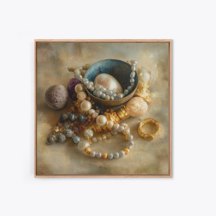 Beaded Jewelry Still Life Framed Canvas Print, Tribal Art, Fine Art Print, Living Room Decor, Watercolor Art, Tribal, TRI-1x1-34