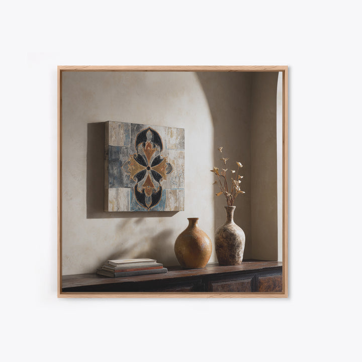 Hand Painted Shield Motif Framed Canvas Print, Tribal Art, Art, Living Room Decor, Fine Art, Tribal, Gallery Wall Art, TRI-1x1-53